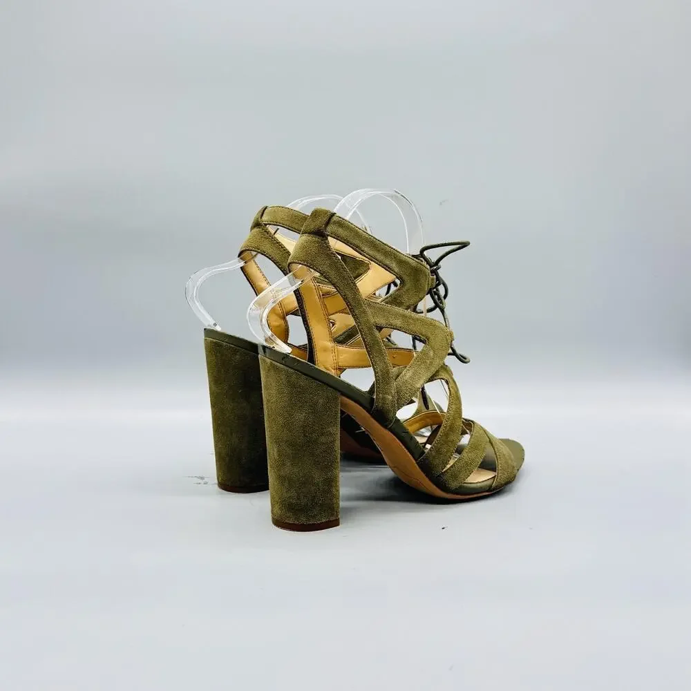 Sam Edelman Sandals Womens 7.5 Green Suede Lace Up Yardley Block Heel Shoes